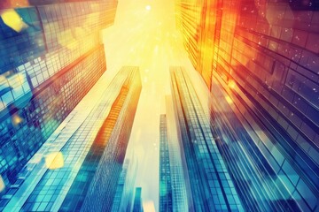 Poster - Urban landscape with tall buildings and cityscape
