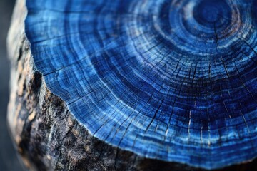 Aufkleber - A close-up shot of a wooden piece featuring distinctive blue rings, suitable for use in designs related to nature or environmental themes