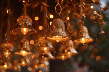Poster - A group of bells suspended from a tree branch