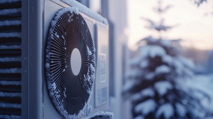 Aufkleber - An air conditioner unit sitting outside in snowy weather, possibly broken or unused