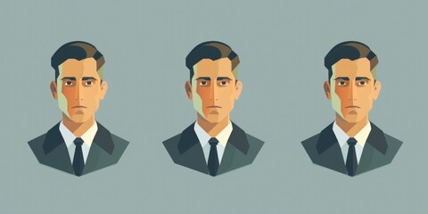 Poster - Man in a suit and tie displaying different emotions, useful for business or personal projects