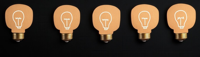 Aufkleber - A row of light bulb illustrations on a dark background, showcasing creativity and inspiration in a minimalist design.