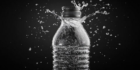 Poster - A clear plastic water bottle with a splash of water on the side