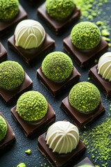 Poster - A close-up shot of a tray filled with chocolates covered in green and white frosting