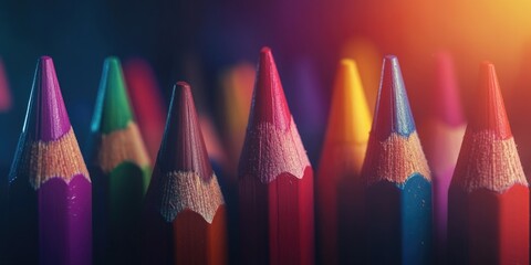 Poster - A set of colorful pencils arranged neatly on a surface