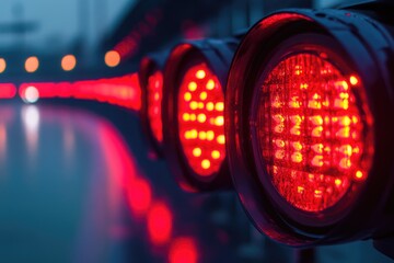 Poster - Close-up shot of a traffic light showing red lights