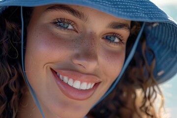 Aufkleber - A close-up view of a person wearing a hat