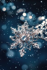 Aufkleber - A single snowflake on a blue background