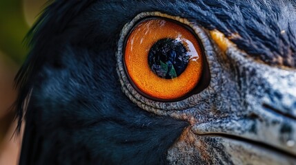 Poster - A detailed shot of a bird's face, highlighting its distinctive orange-colored eye