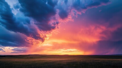 Poster - A serene scene of the sun setting behind a field of green grass, ideal for use in travel or nature-themed projects