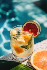 Poster - A drink with a slice of grapefruit on the side, simple and refreshing