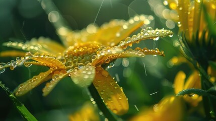 Poster - Close-up shot of a flower with water droplets glistening on its petals