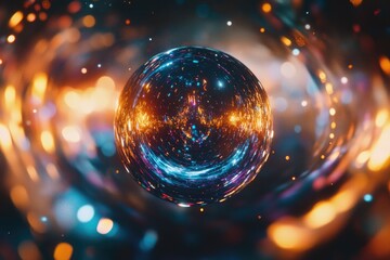 Aufkleber - A close-up of a glowing sphere surrounded by numerous lights