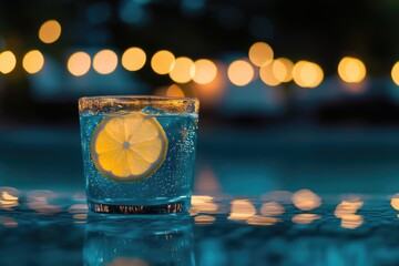 Poster - A clear glass filled with refreshing water and a slice of lemon, perfect for a hot day or as a symbol of hospitality