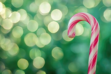 Poster - A single candy cane resting on a table surface