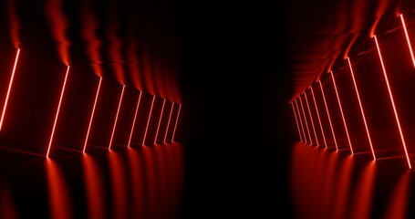 Aufkleber - Futuristic interior background red lights glowing in black tunnel 3d render
