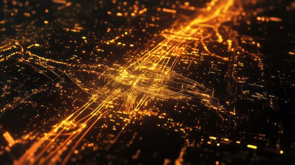 Aufkleber - Abstract glowing city lights, a digital representation of a city's network.