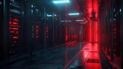 Aufkleber - Futuristic server data center with red neon lights