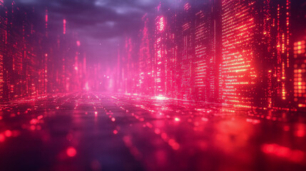 Poster - Abstract digital code in vibrant pink hues, creating a futuristic data flow effect
