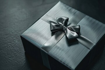 Wall Mural - Elegant Gift Box with Ribbon on Black Surface for High-End Promotions and Modern Design Concepts