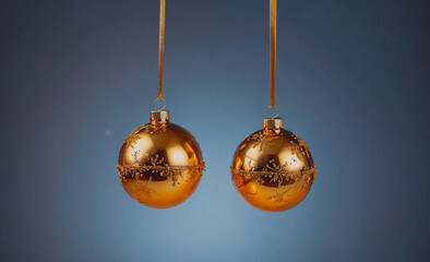 Poster - two gold ornaments hanging from a string