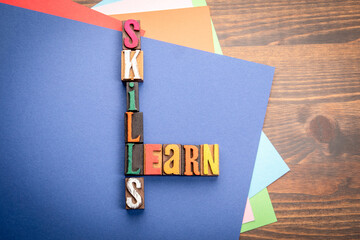 Wall Mural - learn and skills. words from the letters of the alphabet. crossword with wooden cubes