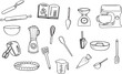 © Fatimata - Collection illustrations pâtisserie cuisine robot fouet rouleau moule vecteur trait noir