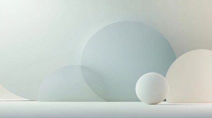 Poster - Soft pastel circles and spheres blend harmoniously, creating a tranquil and modern aesthetic in a minimalist setting. Generative AI