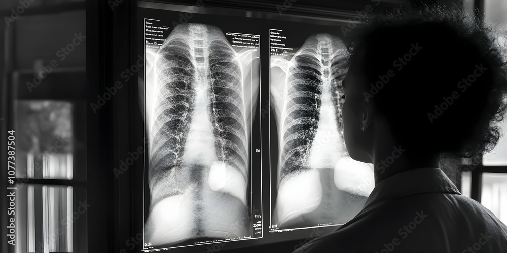 X-ray showing progression of lung disease due to harmful substances ...