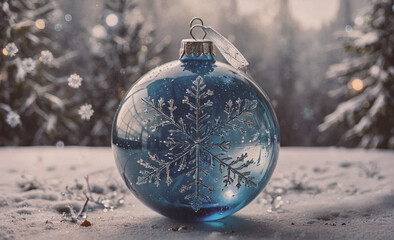 Poster - Blue glass ornament with a snowflake on it