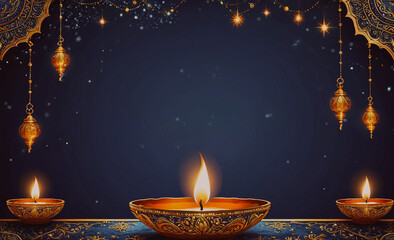 Poster - Blue background with three lit candles in bowls