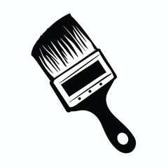 Black and white illustration of a paintbrush against a white background, showcasing its bristles and handle design in a minimalist style.