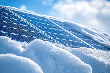 Wall Mural - solar panels covered in snow, showcasing renewable energy in winter.