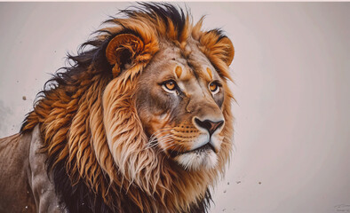 Poster - Lion with a long mane and a black nose