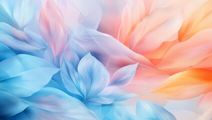 Poster - Abstract floral-inspired background blending soft blue, pink, and orange hues with delicate petal forms. Perfect for design projects, illustrations, and creative compositions.