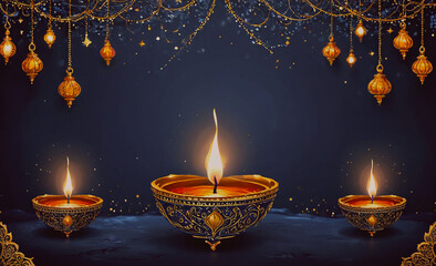Poster - Three lit candles in a blue bowl