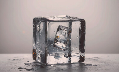 Poster - Cube of ice with a small piece of ice on top of it