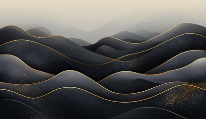 Poster - Abstract digital artwork featuring undulating, wavy forms with a smooth gradient backdrop. Modern and minimalist design elements create a sense of fluid movement and serenity.