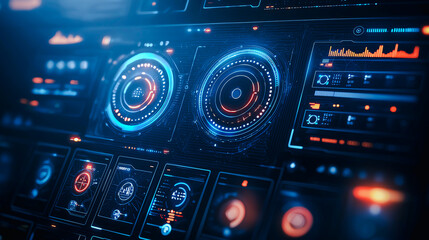 Aufkleber - Futuristic digital interface featuring advanced data visualizations and interactive elements