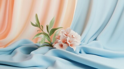 Wall Mural - smooth gradient blend of light blue and soft peach creating a gentle atmosphere