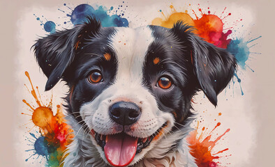 Poster - Dog with a black and white face is smiling