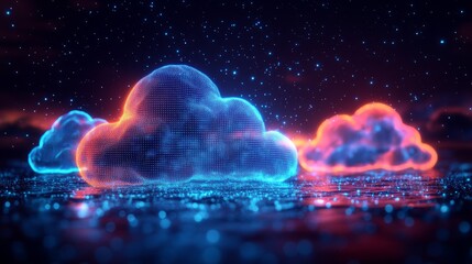 Poster - Colorful glowing digital clouds floating 