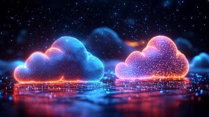 Poster - Colorful glowing digital clouds floating 