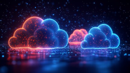 Poster - Colorful glowing digital clouds floating 