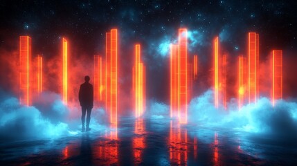 Poster - Colorful glowing digital clouds floating 