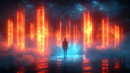 Poster - Colorful glowing digital clouds floating 