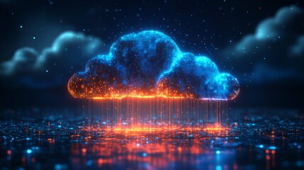 Poster - Colorful glowing digital clouds floating 