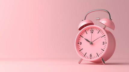 In this illustration, the hours and minutes are represented as an isolated pink background with a 3D alarm clock against it.