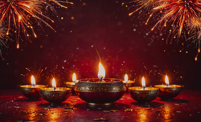 Poster - Row of candles are lit in a red bowl