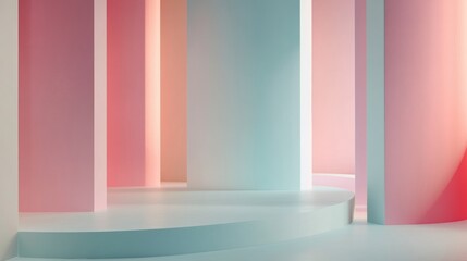 Poster - Curved surfaces and vertical forms create a tranquil atmosphere in a softly colored environment, inviting peaceful exploration. Generative AI